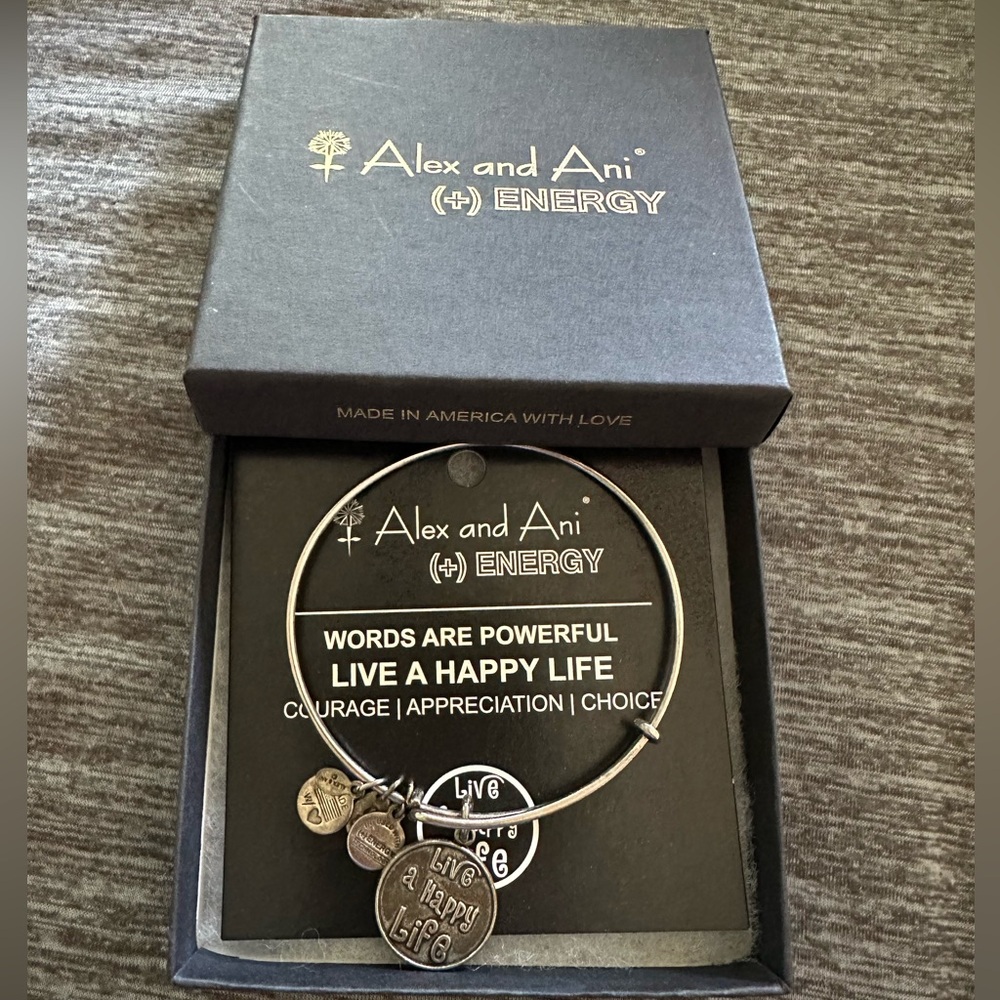 Alex and Ani Silver Live A Happy Life Charm Bracelet